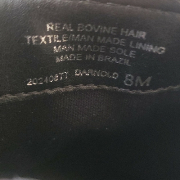 Western Size 8 Cow Print Leather Rider Calf Hair Block Heel Cowgirl Booties - Picture 4 of 6